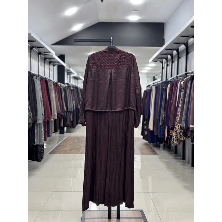 ÜSTÜ YELEKLİ ELBİSE - Bordo