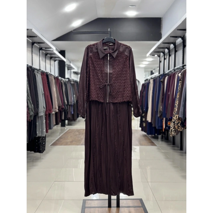 ÜSTÜ YELEKLİ ELBİSE - Bordo