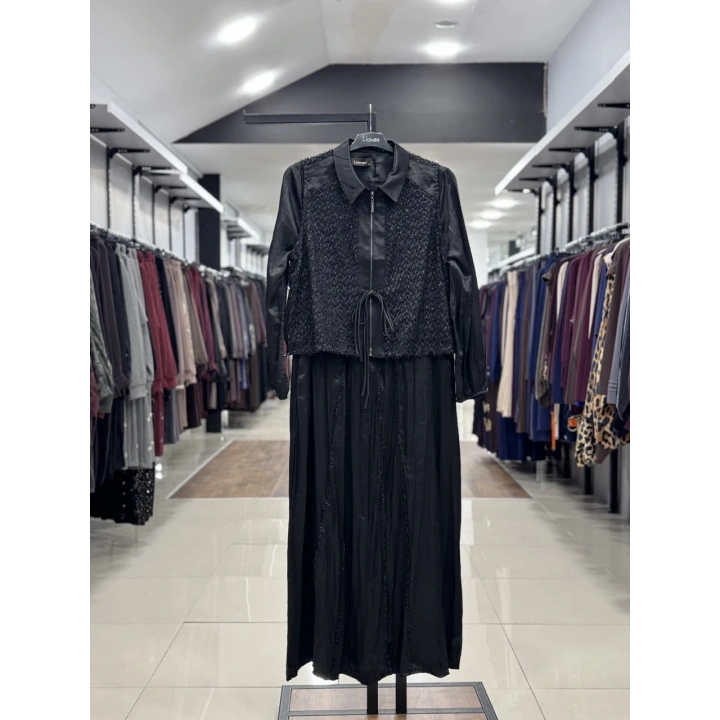 ÜSTÜ YELEKLİ ELBİSE - Siyah