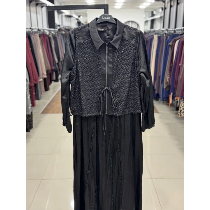 ÜSTÜ YELEKLİ ELBİSE - Siyah