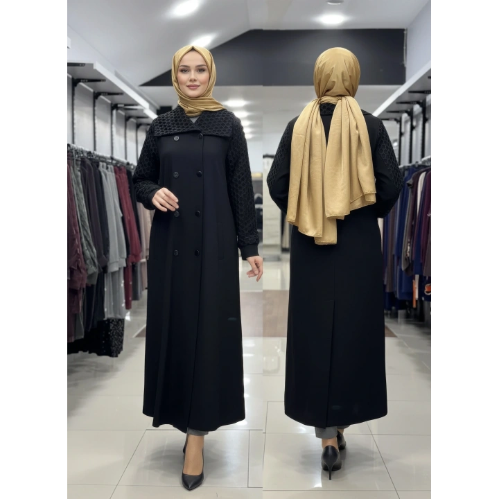 YAKA VE KOLLARI GÜPÜRLÜ KAP - Siyah