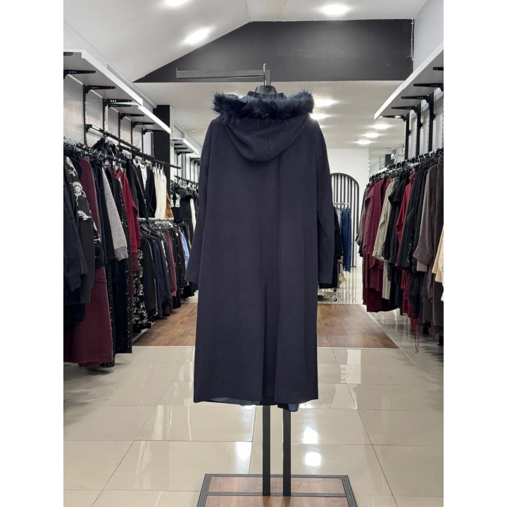 YAKASI KÜRK DETAYLI KABAN - Lacivert