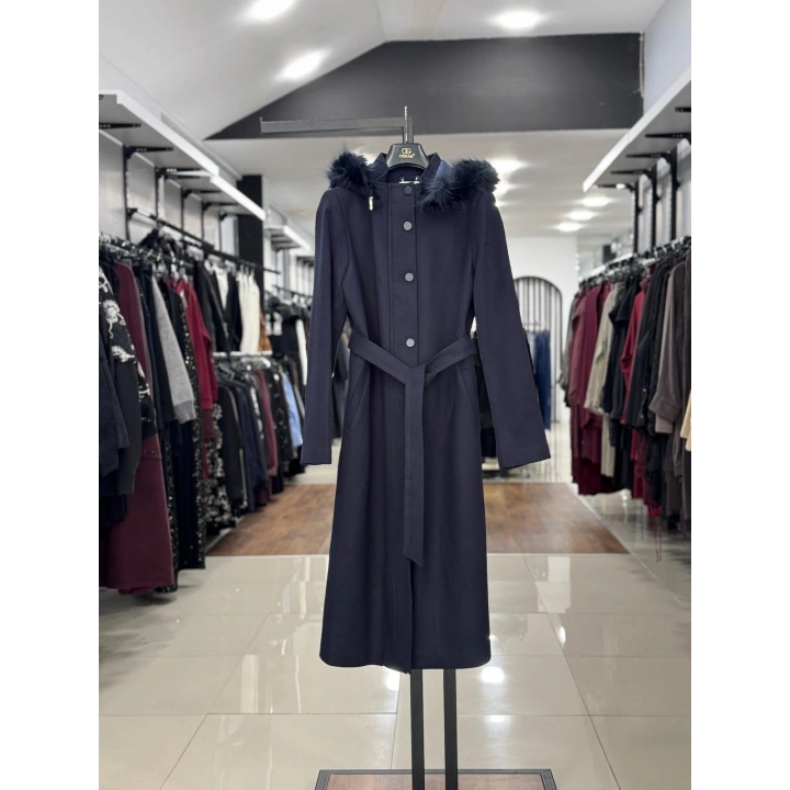 YAKASI KÜRK DETAYLI KABAN - Lacivert