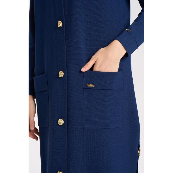 YAKASI SAÇ ÖRGÜLÜ YELEK - Lacivert