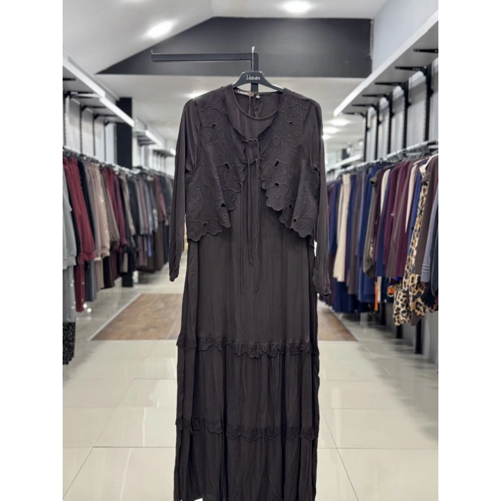 YELEK DETAYLI İKİLİ ELBİSE - Kahverengi