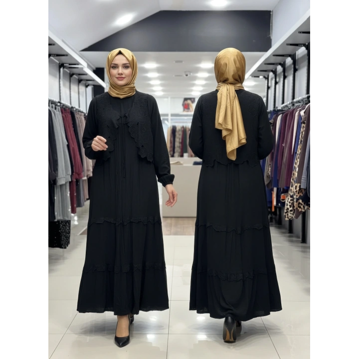 YELEK DETAYLI İKİLİ ELBİSE - Siyah