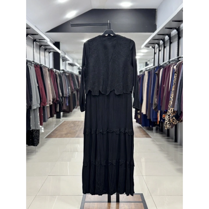 YELEK DETAYLI İKİLİ ELBİSE - Siyah