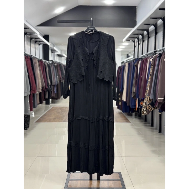 YELEK DETAYLI İKİLİ ELBİSE - Siyah