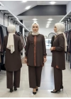 ÖNÜ İÇTEN ÇITÇIT DETAYLI PANTOLONLU RAHAT İKİLİ TAKIM - Kahverengi