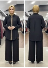 ÖNÜ İÇTEN ÇITÇIT DETAYLI PANTOLONLU RAHAT İKİLİ TAKIM - Siyah