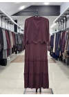 YELEK DETAYLI İKİLİ ELBİSE - Bordo