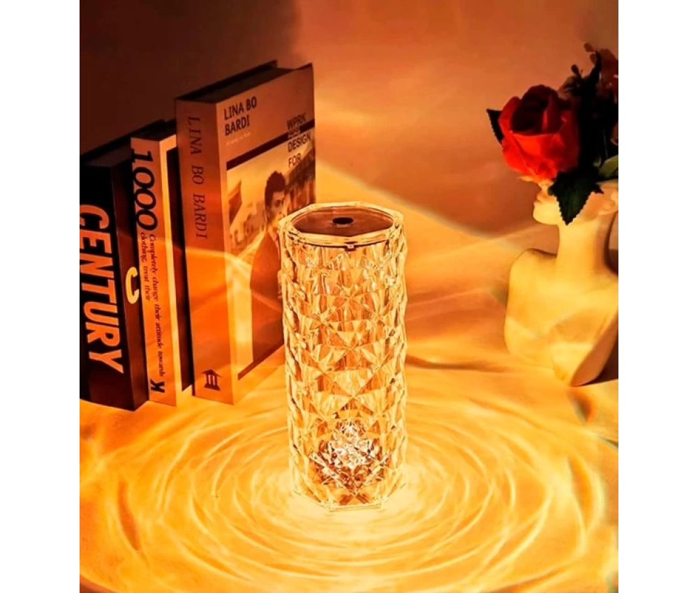 3D Elmas Kristal Şarjlı Dokunmatik Kumandalı Led Masa Lambası