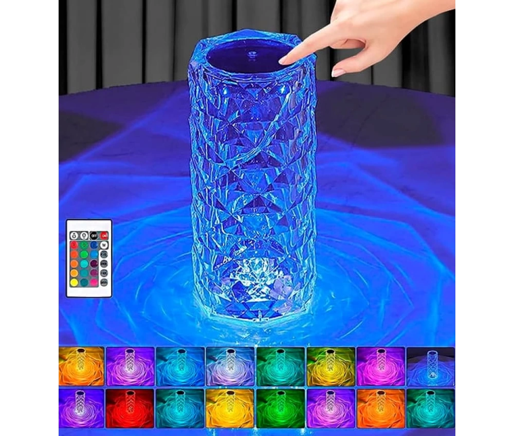 3D Elmas Kristal Şarjlı Dokunmatik Kumandalı Led Masa Lambası