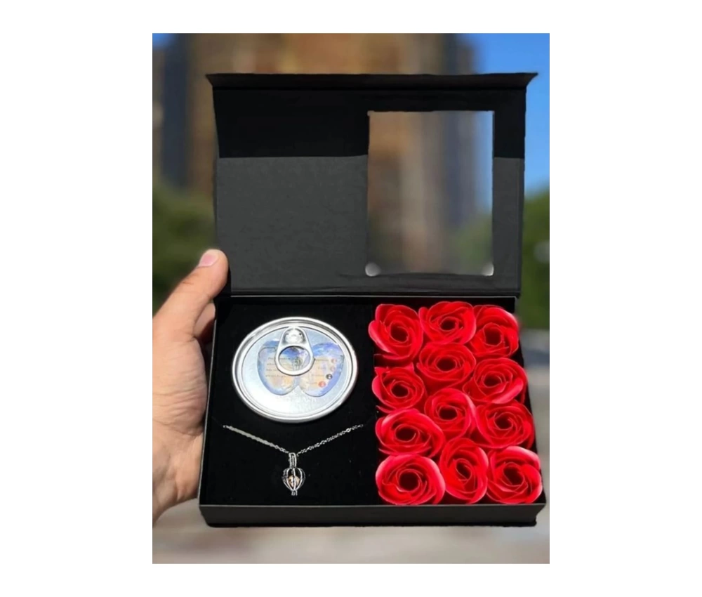 Istiridye Içinde Inci Kolyeli Kırmızı Gül Kutusu Sevgiliye Hediye