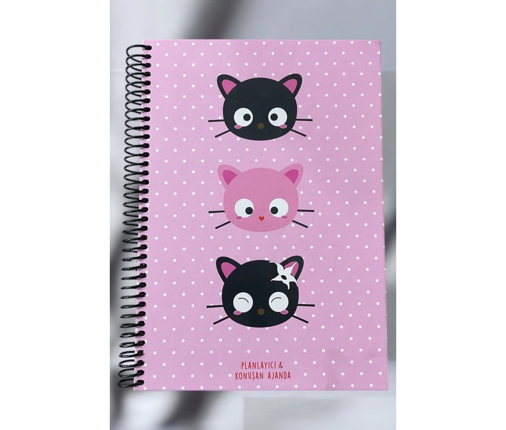 Konuşan Ajanda 17x24 Üç Kedi Tasarımlı Stickerlı Tarihsiz Haftalık Planlayıcı Defter