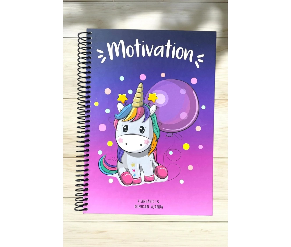 Konuşan Ajanda 17x24 Unicorn Tasarımlı Stickerlı Tarihsiz Haftalık Planlayıcı Defter