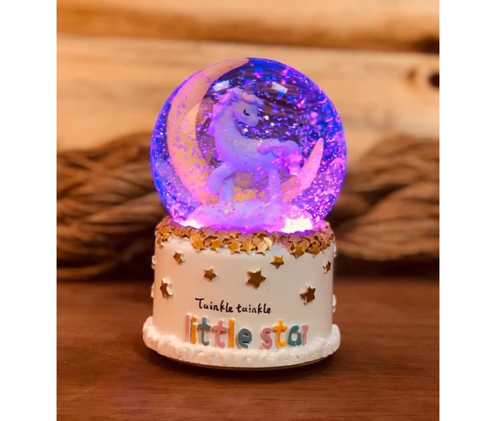 Uçan Unicorn Işıklı Gece Lambası Kar Küresi