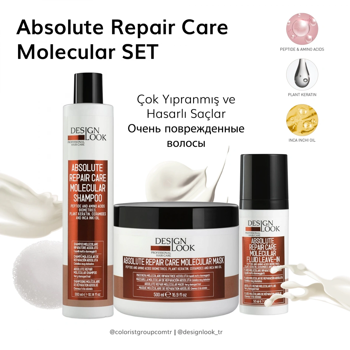 Design Look Absolute Repair Care Molecular Çok Hasarlı Saçlar için Yoğun Onarıcı Serum 50 ml