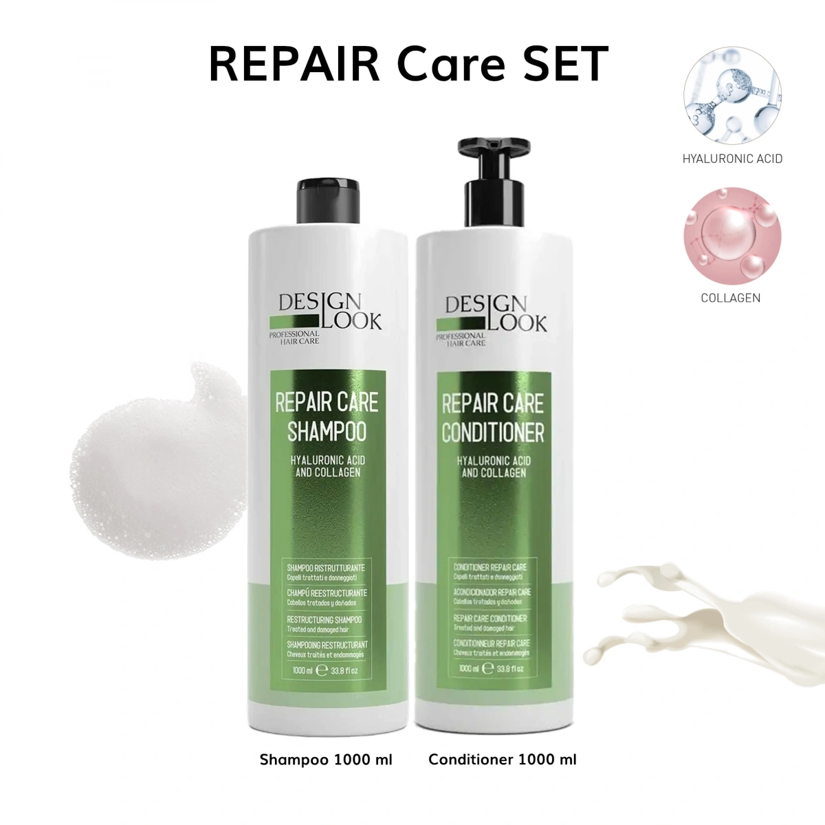 Design Look Repair Care Yıpranmış Saçlar İçin Onarıcı 2li Set (Şampuan+Saç Kremi) 1000 ml