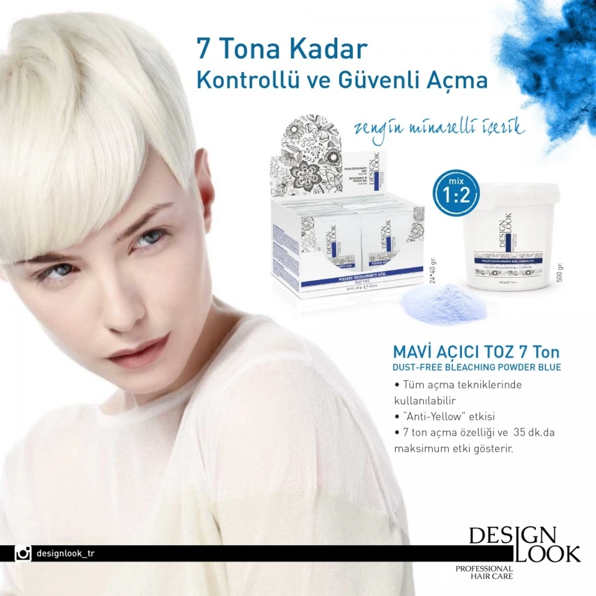 Designlook Deco Blue 7 Ton Mavi Anti Dore Saç Açıcı Toz 500 GR