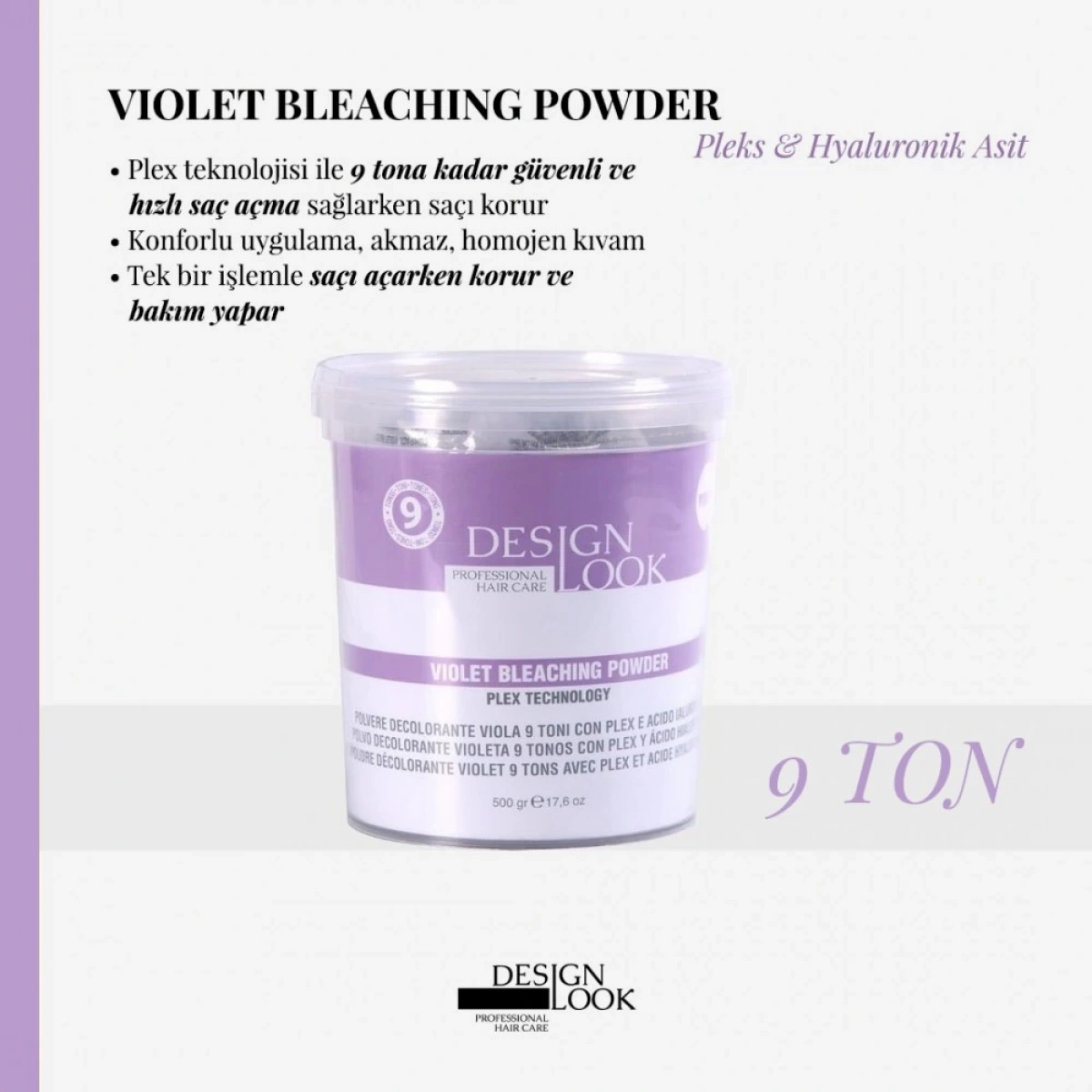 Desinglook Violet 9 Ton Pleks ve Hyaluronik Asit Saç Açıcı Toz 500 GR