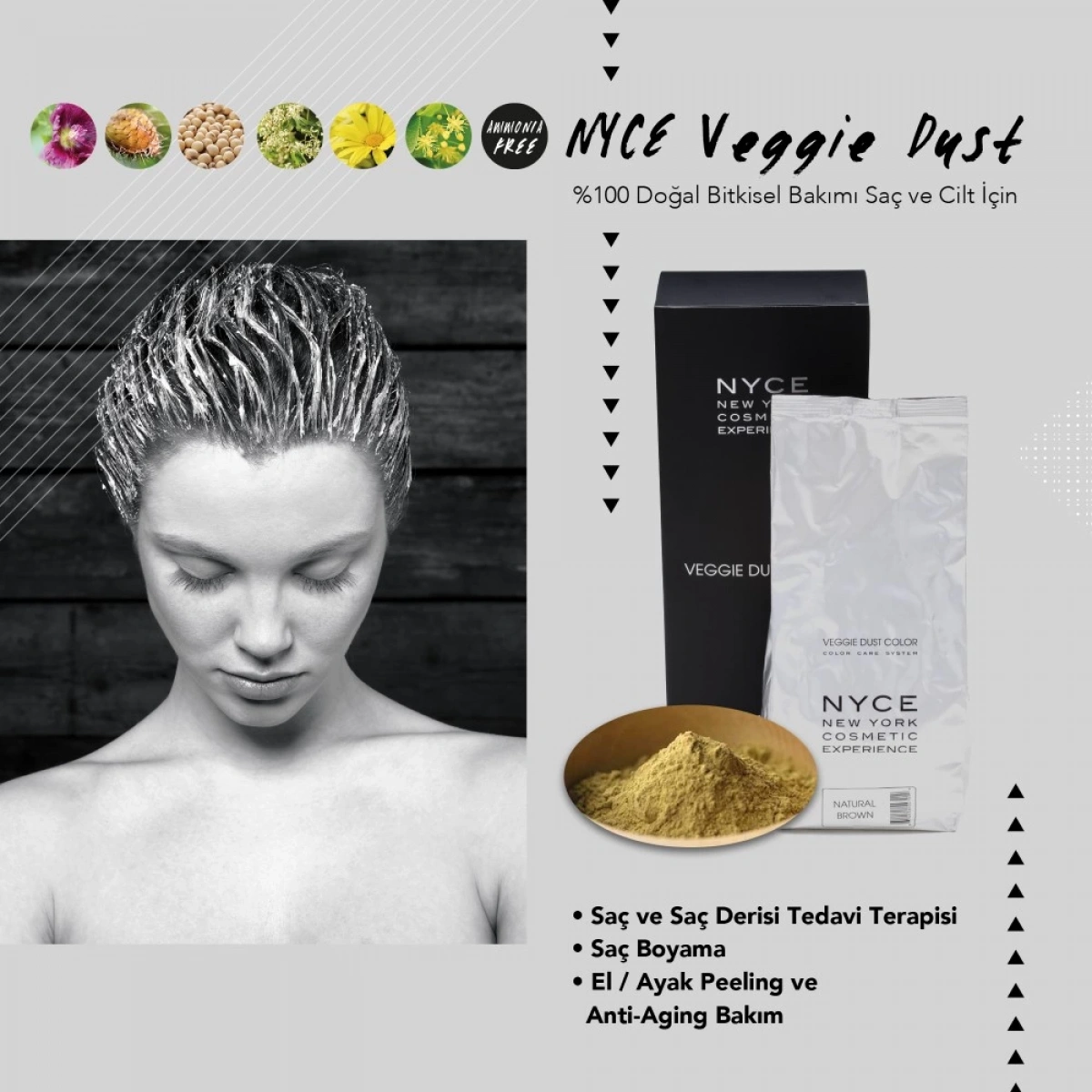 NYCE Veggie Dust Bitkisel Toz Amonyaksız Saç Boyası 4 renk 1000 g