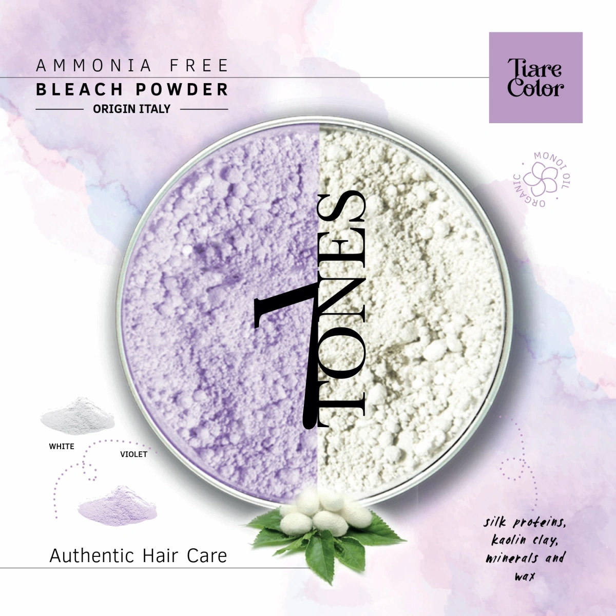 TiareColor Ammonia Free Bleach Powder 500 GR Saschet Violet/White