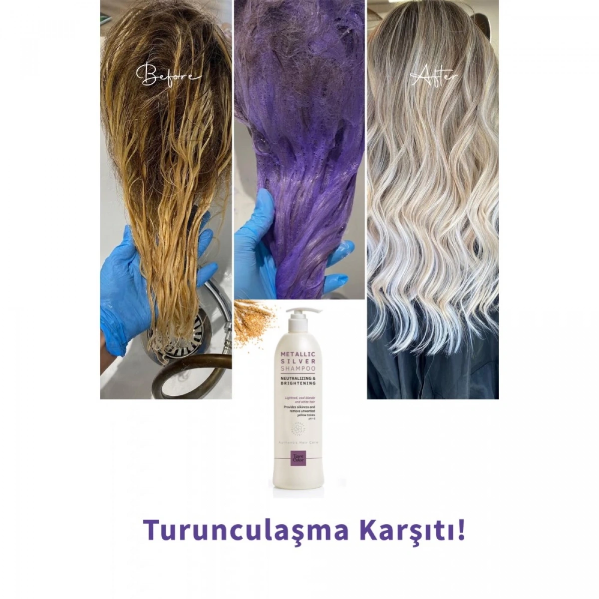 TiareColor Metallic Silver Platin Sarı, Beyaz, Gri Saçlar için Mor Şampuan 1000 ML