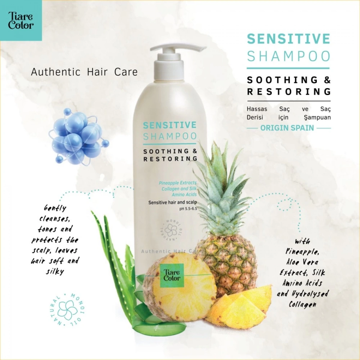 TiareColor Sensitive Empfindliches Shampoo für empfindliches Haar und Kopfhaut 1000 ML