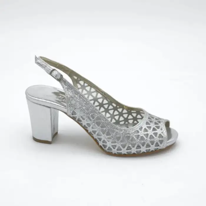 4989 Abiye Bayan Ayakkabı Gümüş 7 cm