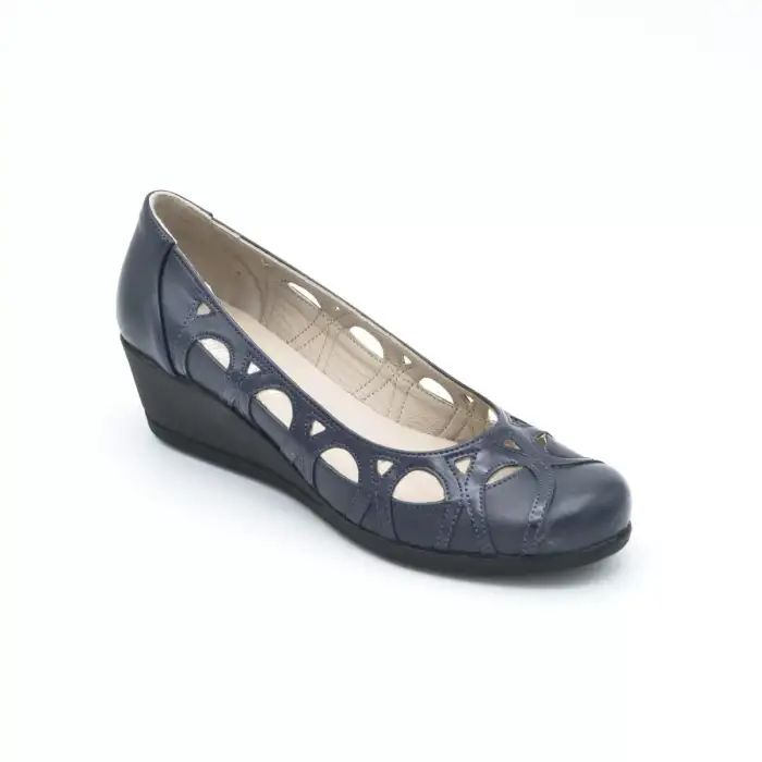 1640 Tank Topuk Bayan Ayakkabı Lacivert