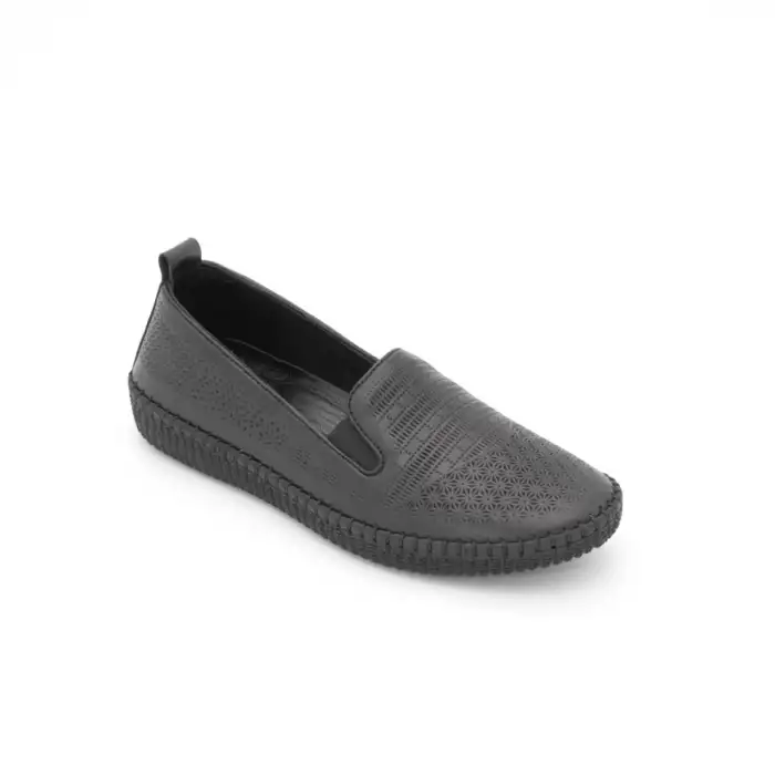 7232 Pepita Hakiki Deri Comford Bayan Ayakkabı Siyah