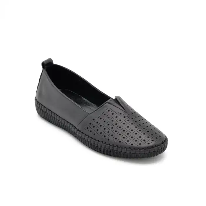 7233 Pepita Hakiki Deri Comford Bayan Ayakkabı Siyah