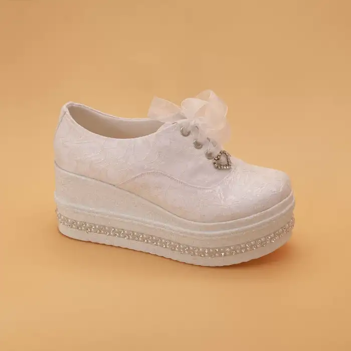 Gelin Ayakkabı 8 cm Güpürlü Taşlı