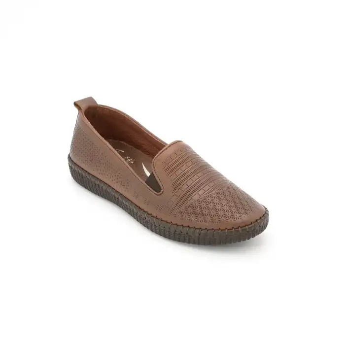 7232 Pepita Hakiki Deri Comford Bayan Ayakkabı Taba