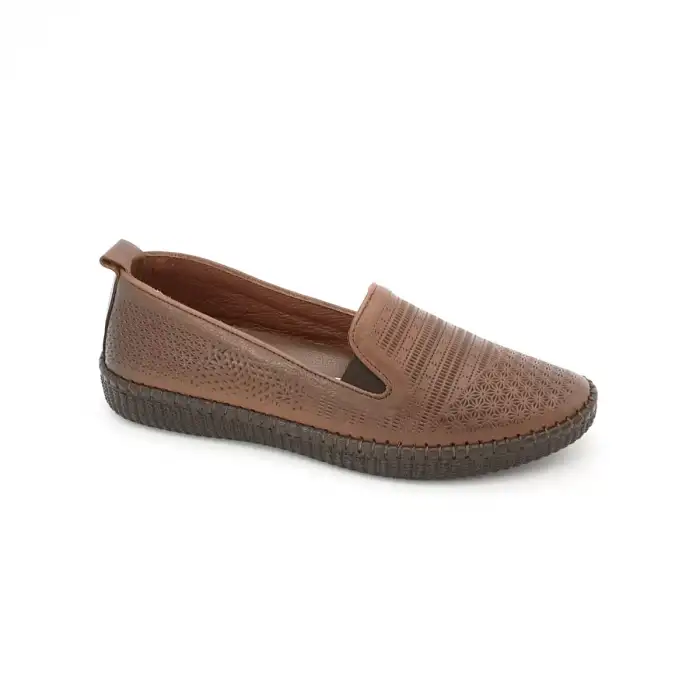 7232 Pepita Hakiki Deri Comford Bayan Ayakkabı Taba