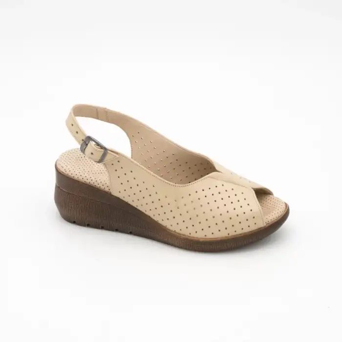 070 GLA Hakiki Deri Bayan Sandalet Bej