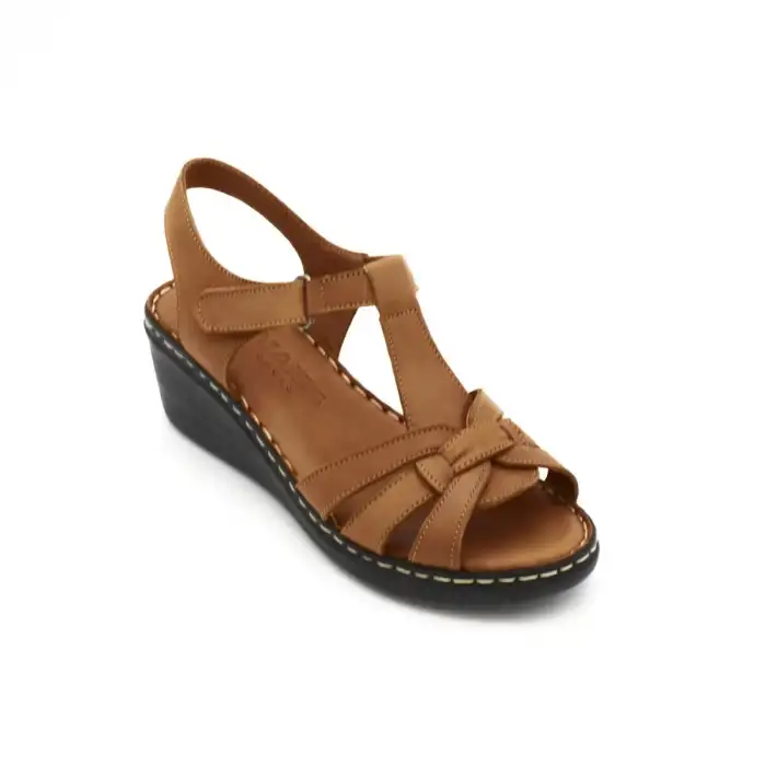 05 YVZ Hakiki Deri Bayan Sandalet Taba