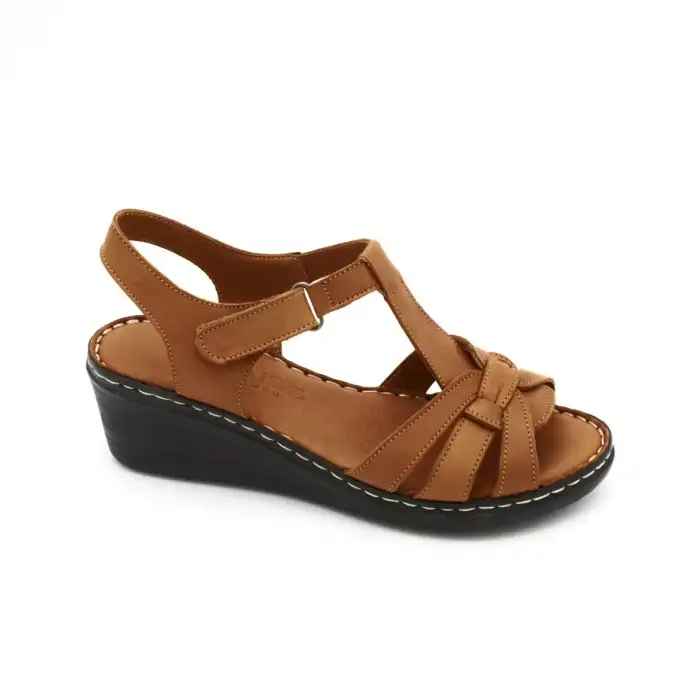 05 YVZ Hakiki Deri Bayan Sandalet Taba