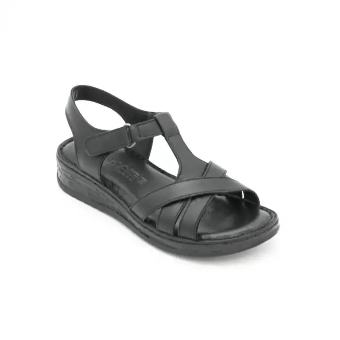 11 YVZ Hakiki Deri Bayan Sandalet Siyah