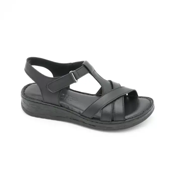 11 YVZ Hakiki Deri Bayan Sandalet Siyah