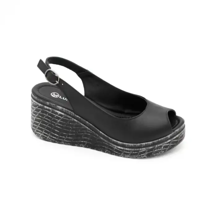 18006 PKR Hakiki Deri Bayan Sandalet Siyah