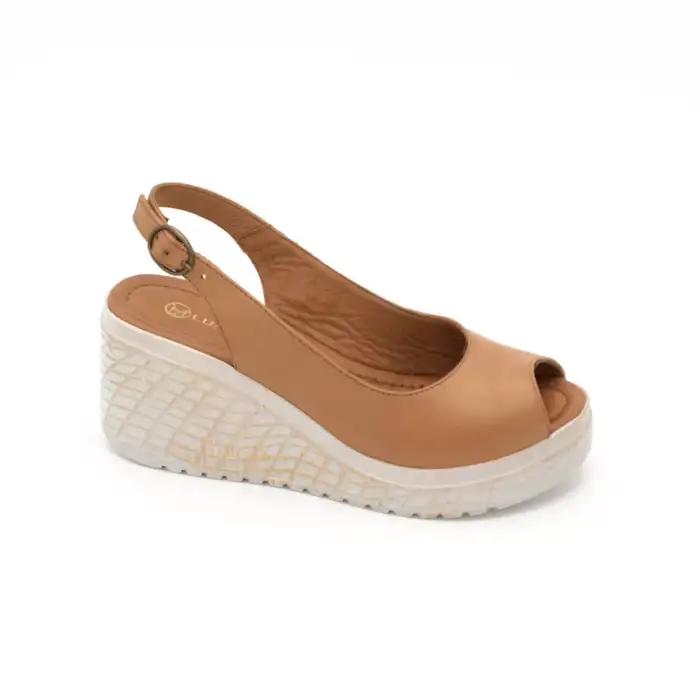 18006 PKR Hakiki Deri Bayan Sandalet Taba