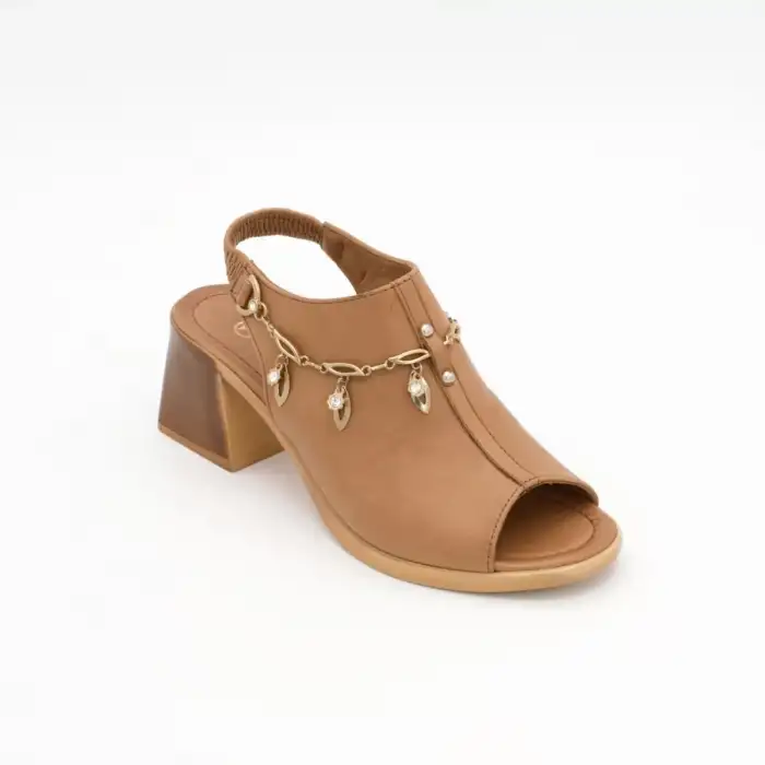 12009 PKR Hakiki Deri Bayan Sandalet Taba HalHal