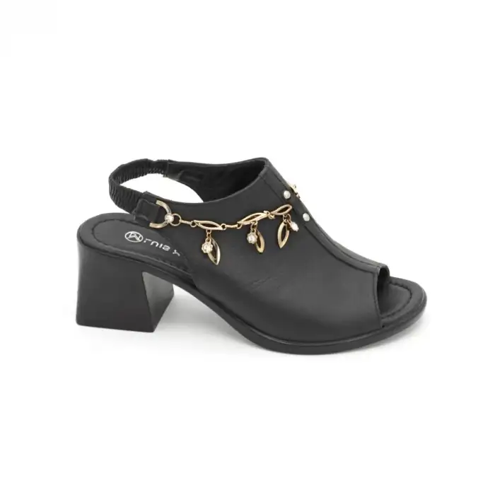 12009 PKR Hakiki Deri Bayan Sandalet Siyah HalHal