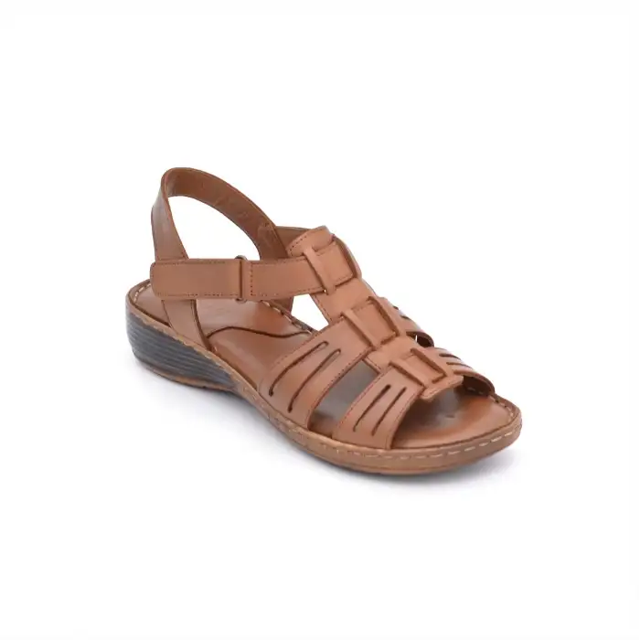 034 İZZ Hakiki Deri Bayan Sandalet Taba