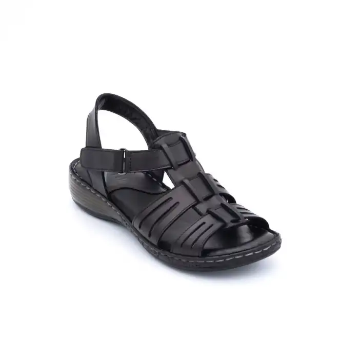 034 İZZ Hakiki Deri Bayan Sandalet Siyah