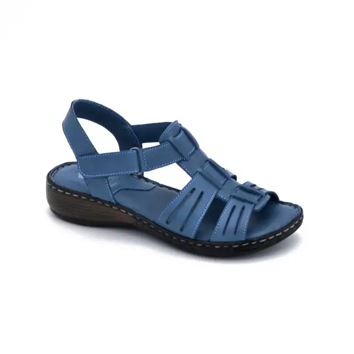 034 İZZ Hakiki Deri Bayan Sandalet Mavi