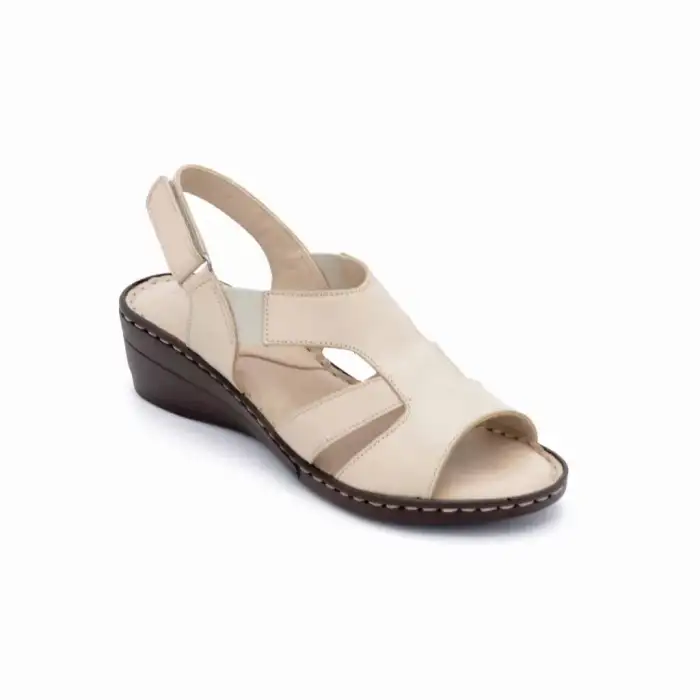 411 İZZ Hakiki Deri Bayan Sandalet Krem