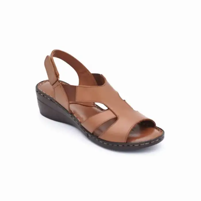 411 İZZ Hakiki Deri Bayan Sandalet Taba